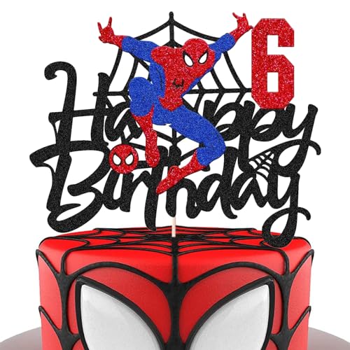 „ATBEAMEN“ Spiderman-Party-Kuchenaufsatz für Jungen zum 6. Geburtstag, Superhelden-Spider-Man-Cartoon-Themen-Geburtstags-Spidermen-Kuchenaufsatz, alles Gute zum 6. Geburtstag-Kuchenaufsatz für Kinder von "ATBEAMEN