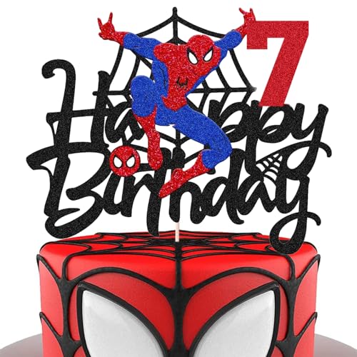 „ATBEAMEN“ Spiderman-Party-Kuchenaufsatz für Jungen zum 7. Geburtstag, Superhelden-Spider-Man-Cartoon-Themen-Geburtstags-Spidermen-Kuchenaufsatz, alles Gute zum 7. Geburtstag-Kuchenaufsatz für Kinder von "ATBEAMEN