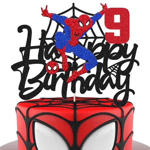 „ATBEAMEN“ Spiderman-Party-Kuchenaufsatz für Jungen zum 9. Geburtstag, Superhelden-Spider-Man-Cartoon-Themen-Geburtstags-Spidermen-Kuchenaufsatz, alles Gute zum 9. Geburtstag-Kuchenaufsatz für Kinder von "ATBEAMEN