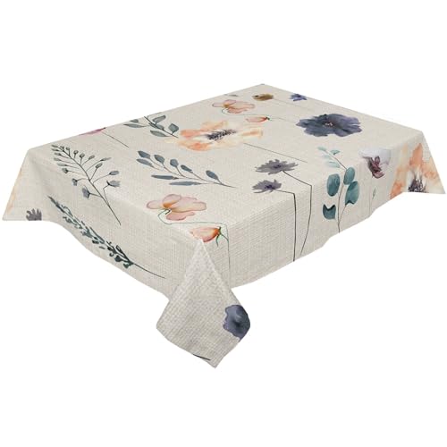ATEUXOL Tischdecke Aquarell Blumen und Pflanzen Hand Malerei Tisch Tuch Wasserdicht Esstischdecke Küche Dekorative Party Tisch Abdeckung(153x305cm) von ATEUXOL