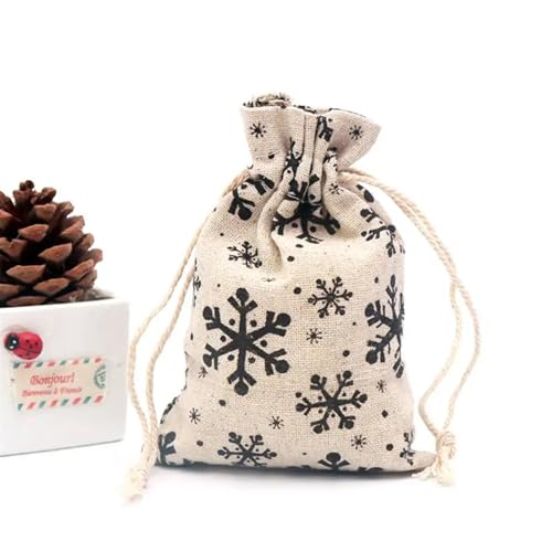 Baumwoll-Muselin Geschenkbeutel Grüne Blätter Design Baumwolltaschen Kleine Musselin-Armband-Schmuckverpackungsbeutel Leinen-Beutel mit Kordelzug Geschenkbeutel(Black snowflake) von ATEUXOL