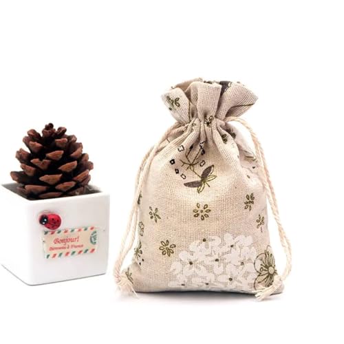 Baumwoll-Muselin Geschenkbeutel Grüne Blätter Design Baumwolltaschen Kleine Musselin-Armband-Schmuckverpackungsbeutel Leinen-Beutel mit Kordelzug Geschenkbeutel(Green leaf flower) von ATEUXOL