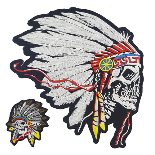 Bestickter Aufnäher mit Totenkopf-Motiv, groß und klein, Set mit 2 Stück, für Motorradjacke und Weste Bestickter Aufnäher mit Totenkopf-Motiv, groß und klein, Set mit 2 Stück, für Motorradjacke und Weste von ATHIPATCHES