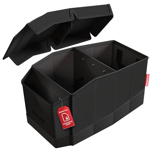 ATHLON TOOLS Premium Mittelsitz-Organizer mit Deckel - vielseitig - Auto Kiste - Cleverer Stauraum mit Magnetverschluss - Einfache Reinigung - Ordentlich und komfortabel reisen (Schwarz) von ATHLON TOOLS