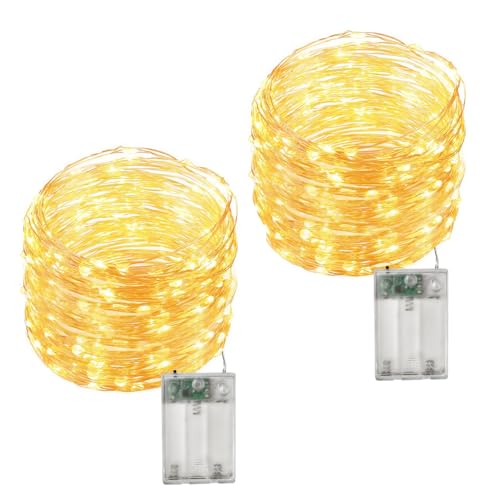 2 Stück LED Lichterkette Batterie mit Timer, 12 M 120 LED, Micro Silberdraht Lichterkette Innen Batteriebetrieben, für Party Weihnachten Halloween Hochzeit Innen Deko, Warmweiß von ATJTYSX