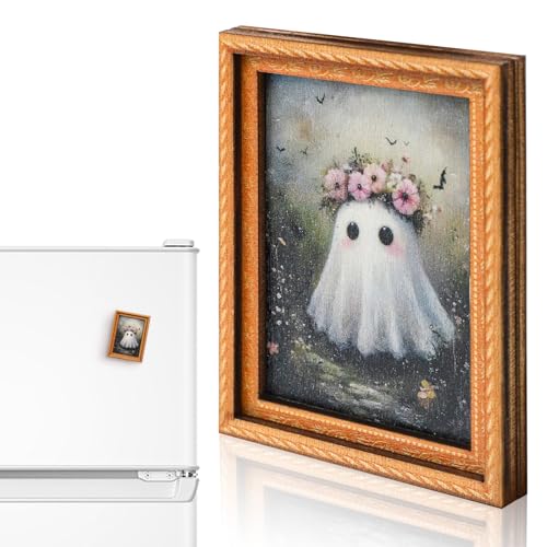 Halloween-Kühlschrankmagnete im Vintage-Stil, Kranz, Geist, Holz-Bilderrahmen, Schließfach, Kühlschrankmagnete, Ölgemälde-Stil, magnetische Dekorationen für Büro, Whiteboard, Küche, Kunst von ATLKDLK
