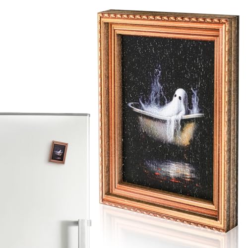 Kühlschrankmagnet mit Halloween-Bilderrahmen, aus Holz, dekorativer Ölgemälde-Stil, Kühlschrankmagnet, Geist in Badewanne, Muster, Kühlschrank-Dekorationen für Zuhause, Esszimmer, lustige Dekoration von ATLKDLK