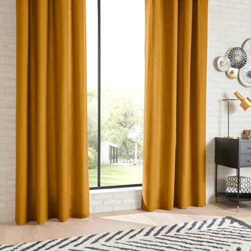 Atmosphera - Vorhang Anjali Baumwolle & Metall - Ockergelb - 135x240 cm - Senfgelb von ATMOSPHERA CREATEUR D'INTERIEUR