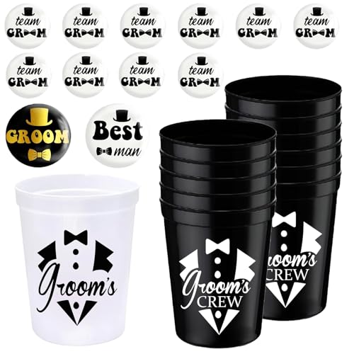 12 Bräutigam Schnapsgläser 12 Buttons für JGA Deko Männer Junggesellenabschied Accessoires, Bachelor Hochzeit Party Becher Schnapsglas und Abzeichen, Team Groom Plastikbecher Beste Freunde Mitgebsel 12 Bräutigam Schnapsgläser 12 Buttons für JGA Deko Männer Junggesellenabschied Accessoires, Bachelor Hochzeit Party Becher Schnapsglas und Abzeichen, Team Groom Plastikbecher Beste Freunde Mitgebsel von ATMWM