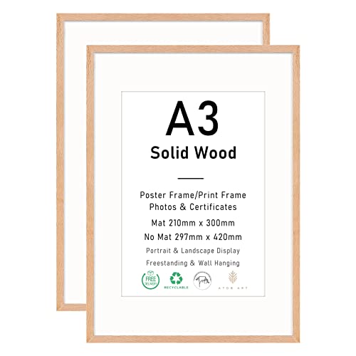 ATOBART A3 OAK Massives Holz Bilderrahmen,Fotorahmen mehrere Farben wählbar Frame für Foto oder Bilder,29,7x42 cm,2 Stück Eiche Rahmen ATOBART A3 OAK Massives Holz Bilderrahmen,Fotorahmen mehrere Farben wählbar Frame für Foto oder Bilder,29,7x42 cm,2 Stück Eiche Rahmen von ATOBART