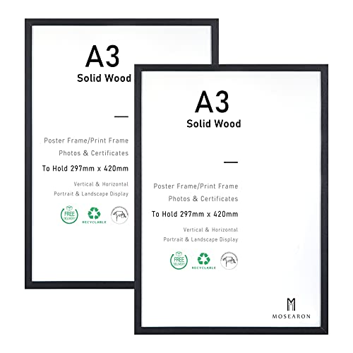 A3-Zertifikat-Bilderrahmen, 2er-Pack schwarzer Holz-Bilderrahmen mit Plexi-glass für Wandmontage-Display, 29,7x42 cm, 2er-Set von ATOBART