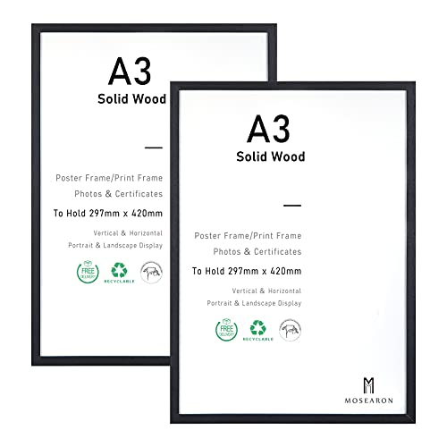 ATOBART A3-Zertifikat-Bilderrahmen, 2er-Pack schwarzer Holz-Bilderrahmen mit Plexi-glass für Wandmontage-Display, 29,7x42 cm, 2er-Set von ATOBART