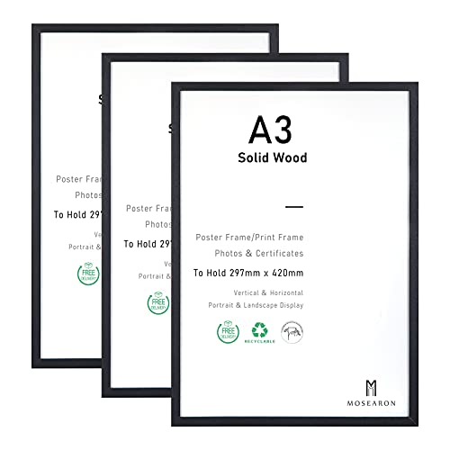 A3-Zertifikat-Bilderrahmen, 3er-Pack schwarzer Holz-Bilderrahmen mit Plexi-glass für Wandmontage-Display, 29,7x42 cm, 3er-Set von ATOBART