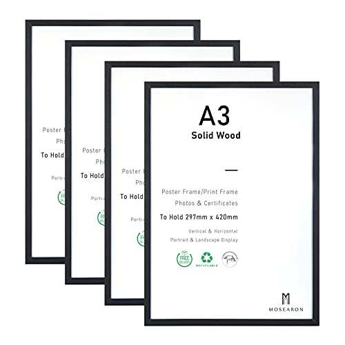 A3-Zertifikat-Bilderrahmen, 4er-Pack schwarzer Holz-Bilderrahmen mit Plexi-glass für Wandmontage-Display, 29,7x42 cm, 4er-Set von ATOBART