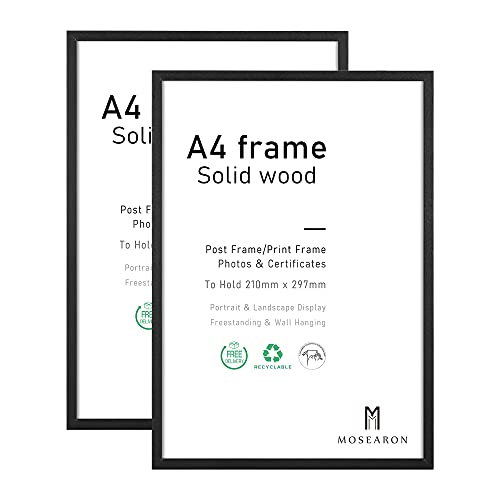 A4 Holz Fotorahmen, 2 Pack-21x30cm Schwarz Holz Bilderrahmen, Zertifikat Rahmen für Wandmontage oder Tischplatte Display, Set von 2 von ATOBART