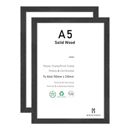 ATOBART A5 schwarzer hölzerner Plakatrahmen mit Plexi-glass Front Fotorahmen Bilderrahmen für Wandmontage (schwarzes Holz, 15x21cm, Satz von 2) von ATOBART