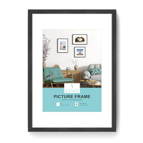 ATOBART A4 Zertifikat Bilderrahmen,Schwarzer Holz Fotorahmen mit Passepartout für A5 Druck,Posterrahmen mit Plexi-glass für Wandmontage Display,21x30 cm,Set von 1 ATOBART A4 Zertifikat Bilderrahmen,Schwarzer Holz Fotorahmen mit Passepartout für A5 Druck,Posterrahmen mit Plexi-glass für Wandmontage Display,21x30 cm,Set von 1 von ATOBART