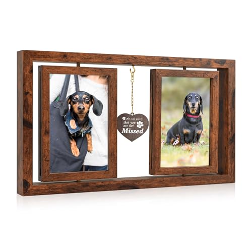 ATOBART Gedenkgeschenk für Haustiere zum Verlust von Hund oder Katze, zwei drehbare Holz-Bilderrahmen, rutschfeste Streifendichtung – für 10 x 15 cm große Fotos, Trauergeschenk, Erinnerungsgeschenk von ATOBART