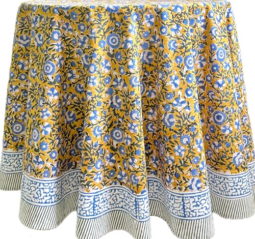 ATOSII Ringelblumen-Tischdecke aus 100 % Baumwolle, rund, Blockdruck, Blumenmuster, für Abendessen, Partys, Hochzeiten, Outdoor, Urlaub, 183 cm, 4-Sitzer I Grandmillennial Farmhouse Frühling Sommer ATOSII Ringelblumen-Tischdecke aus 100 % Baumwolle, rund, Blockdruck, Blumenmuster, für Abendessen, Partys, Hochzeiten, Outdoor, Urlaub, 183 cm, 4-Sitzer I Grandmillennial Farmhouse Frühling Sommer von ATOSII