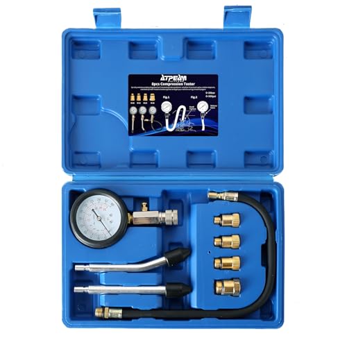 ATPEAM Kompressionsprüfer Set， Kompressionsmessgerät für Motor Kompression prüfen meßen Kfz, 0–20 Bar / 0–300 PSI, Kompressionstester mit 4 Adapter M10 M12 M14 M18 (Blau) von ATPEAM