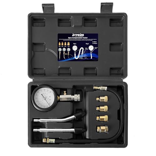 ATPEAM Kompressionsprüfer Set， Kompressionsmessgerät für Motor Kompression prüfen meßen Kfz, 0–20 Bar / 0–300 PSI, Kompressionstester mit 4 Adapter M10 M12 M14 M18 (Schwarz) von ATPEAM