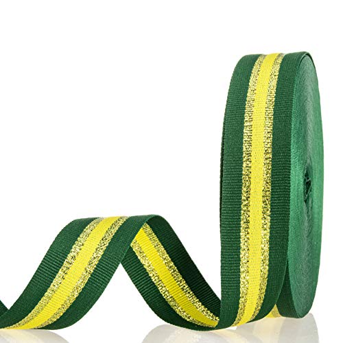 ATRBB 24 Yards 2,5 cm Grün/Gold/Gelb Streifen Ripsband Doppelseitiges Polyester Buntes Band zum Basteln DIY Geschenkverpackung Verpackung von ATRBB