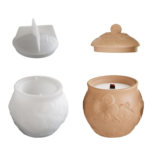 ATYUSVIC Glas-Silikonform mit Deckel, geprägte Blumenbehälterform für Epoxidharz-Organizer, Gipskerzenglas, Süßigkeiten, Schmuck, Aufbewahrungsbox, Basteln, Heim-Desktop-Dekoration (Stil 4) von ATYUSVIC