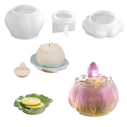 ATYUSVIC Glas-Silikonform mit Deckel, geprägte Blumenbehälterform für Epoxidharz-Organizer, Gipskerzenglas, Süßigkeiten, Schmuck, Aufbewahrungsbox, Basteln, Heim-Desktop-Dekoration. (Stil 6) von ATYUSVIC