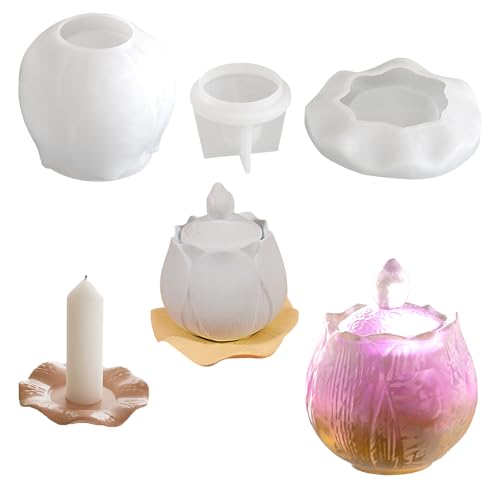 ATYUSVIC Glas-Silikonform mit Deckel, geprägte Blumenbehälterform für Epoxidharz-Organizer, Gipskerzenglas, Süßigkeiten, Schmuck, Aufbewahrungsbox, Basteln, Heim-Desktop-Dekoration. (Stil 7) von ATYUSVIC