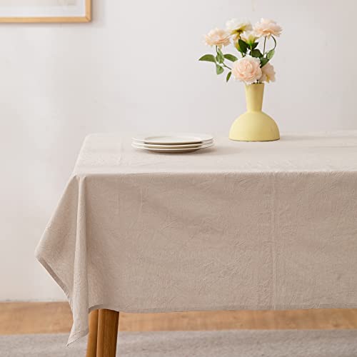 ATsense Tischdecke, Tischdecke Beige, Tischdecken Leinenoptik-100% Gewaschener Baumwolle Eckig Tischtuch 140x220 cm von ATsense
