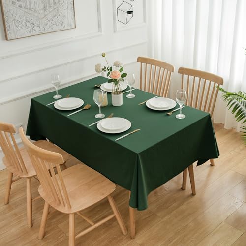 ATsense Tischdecke, Tischdecke Waldgrün, Tischdecken Leinenoptik-100% Gewaschener Baumwolle Eckig Tischtuch 140x200 cm von ATsense