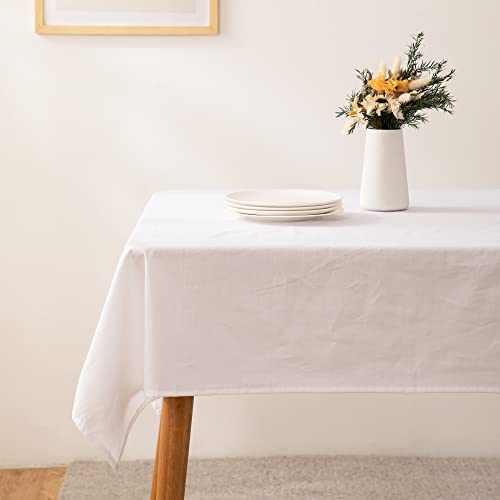 ATsense Tischdecke, Tischdecke Weiß, Tischdecken Leinenoptik-100% Gewaschener Baumwolle Eckig Tischtuch 140x180 cm von ATsense