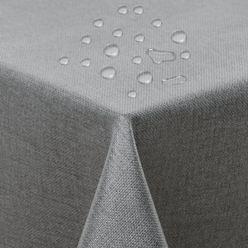 ATsense Tischdecke Abwaschbar Grau, Tischdecken Bügelfrei Wasserabweisend, Fleckabweisend Table Cloth Leinenoptik,Tischtuch 140x220 cm Rechteckig von ATsense