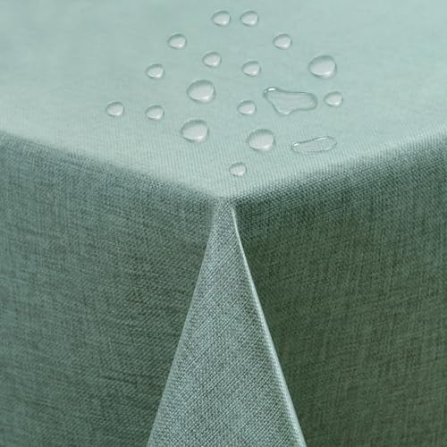 ATsense Tischdecke Abwaschbar Grün, Tischdecken Bügelfrei Wasserabweisend, Fleckabweisend Table Cloth Leinenoptik,Tischtuch 140x200 cm Rechteckig von ATsense