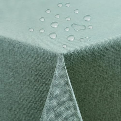 ATsense Tischdecke Abwaschbar Grün, Tischdecken Bügelfrei Wasserabweisend, Fleckabweisend Table Cloth Leinenoptik,Tischtuch 140x220 cm Rechteckig von ATsense
