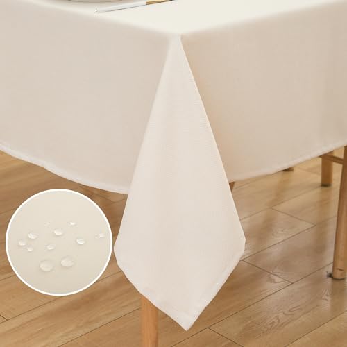 ATsense Tischdecke Abwaschbar Leinen Optik, Tischdecken Outdoor in Beige, Wasserabweisend Schmutzabweisend, Bügelfrei, Leinendecke Tischtuch Rechteckig 140x180 cm von ATsense