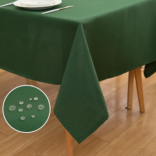 ATsense Tischdecke Abwaschbar Leinen Optik, Tischdecken Outdoor in Dunkel Grün, Wasserabweisend Schmutzabweisend, Bügelfrei, Leinendecke Tischtuch Rechteckig 140x140 cm von ATsense