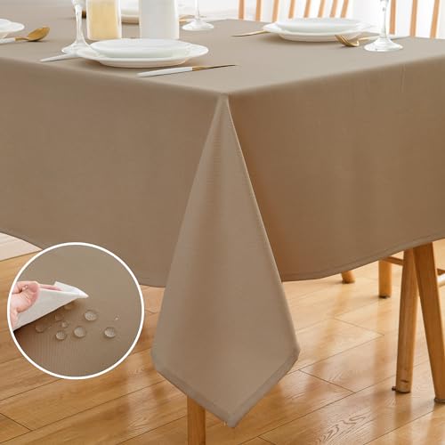 ATsense Tischdecke Abwaschbar Leinen Optik, Tischdecken Outdoor in Natur Beige, Wasserabweisend Schmutzabweisend, Bügelfrei, Leinendecke Tischtuch Rechteckig 140x220 cm von ATsense
