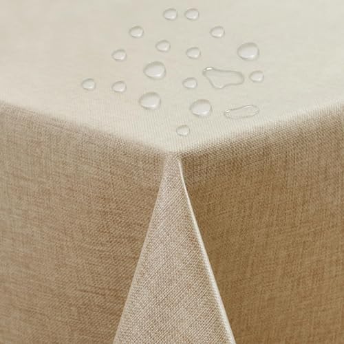 ATsense Tischdecke Abwaschbar Natur Beige, Tischdecken Bügelfrei Wasserabweisend, Fleckabweisend Table Cloth Leinenoptik,Tischtuch 140x180 cm Rechteckig von ATsense