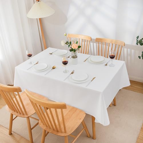 ATsense Tischdecke Weiß, Tischdecken ist aus 100% Baumwolle, Tischtuch Rechteckig 140x240 cm, Fleckenbeständige und Langlebige Tischdecke von ATsense