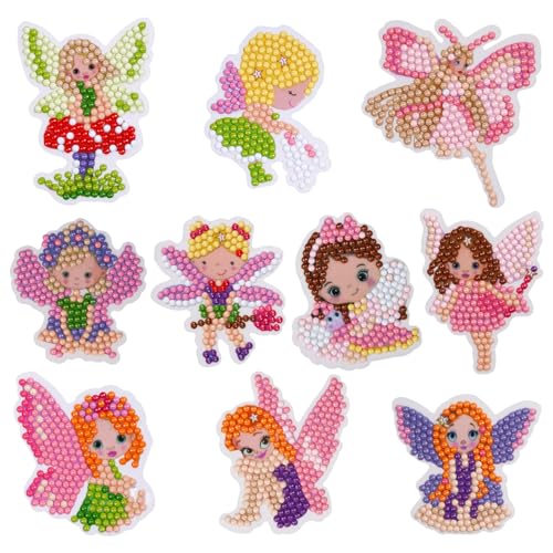 AUAUY 10 PCS DIY Diamant Malerei Aufkleber, Mosaik Aufkleber Set in Harz, 5D Diamant Painting Bilder Sticker mit Werkzeug, Niedlich Diamond Painting Bilder für Kinder Spielzeug Geschenke (Elfin) von AUAUY