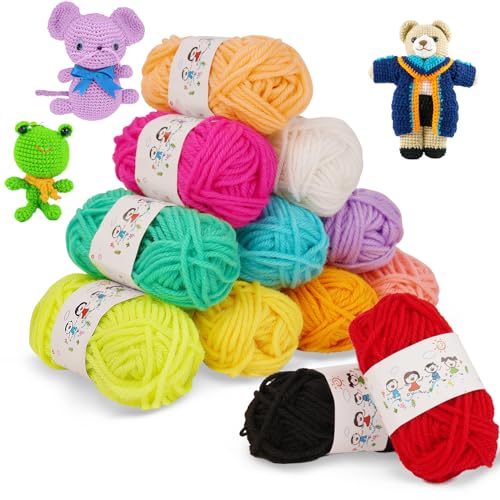 AUAUY 12 Farben Wolle zum Häkeln Stricken, DIY Acrylwolle Set Häkelgarn Baumwolle, 10g/Rollen Häkelgarn, Baumwollgarn für Anfänger Crochet Yarn für Häkeln Stricken und Handwerk von AUAUY