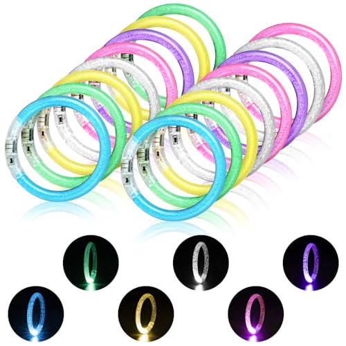 AUAUY 16 Stk LED Leuchtarmbänder, Leuchtarmbänder Party Gadgets, Blinkende Armbänder in der Dunkelheit, Beleuchtendes Spielzeug für Geburtstagsparty Geschenke, Armreif für Kinder Erwachsene von AUAUY