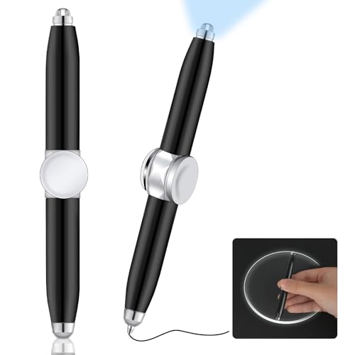 AUAUY 2 Stück Metall Spinning Pen, Fidget Spinner Pen mit LED-Licht, Schreibwerkzeug Praktischer Fidget Pen Beleuchtete Spitze Stift Kugelschreiber für Beleuchtung zum Schreiben im Dunkeln (Schwarz) von AUAUY