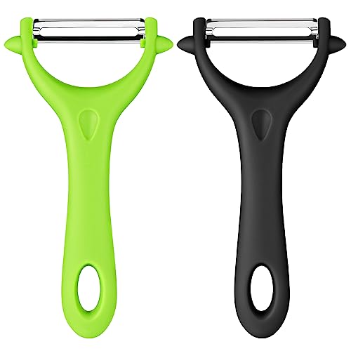 AUAUY 2PCS Universalschäler Sparschäler, Universalschäler Edelstahl, Kartoffelschäler Spargelschäler, Multifunktion Y-Förmig Gemüseschäler, Zweischneidige Schäler für Karotten Gemüse(Schwarz+Hellgrün) von AUAUY