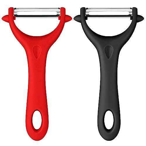 AUAUY 2PCS Universalschäler Sparschäler, Universalschäler Edelstahl Set, Kartoffelschäler Spargelschäler, Multifunktion Y-Förmig Gemüseschäler, Zweischneidige Schäler für Karotten Gemüse(Schwarz+Rot) von AUAUY