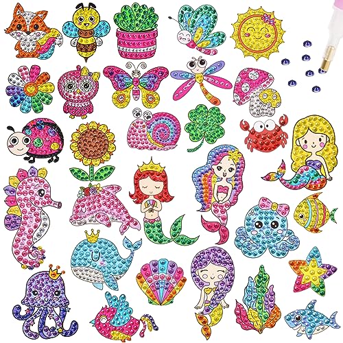 AUAUY 30 PCS Diamant Painting Kinder Set, DIY Diamant Malerei Aufkleber, 5D Diamant Painting Bilder Sticker mit Werkzeug, Niedlich Diamond Painting Bilder für Kinder Spielzeug Geschenke von AUAUY