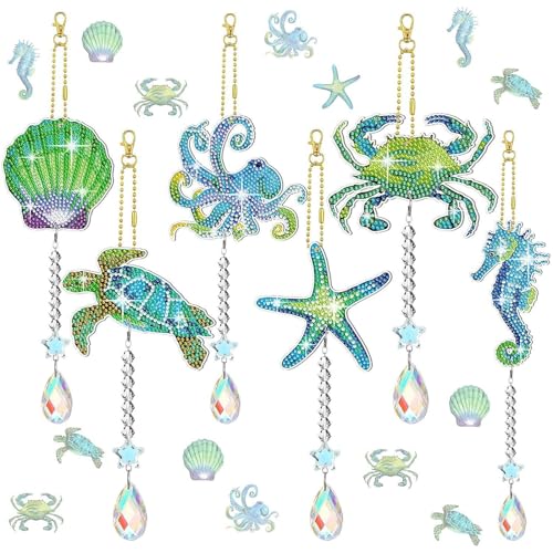 AUAUY 6 PCS Diamond Painting Kristall Sonnenfänger Windspiel Set, 5D Doppelseitige Diamond Painting Schlüsselanhänger Kristall Hängender Ornament für Mädchen 6-12 Jahre Spielzeug Geburtstags Geschenk von AUAUY