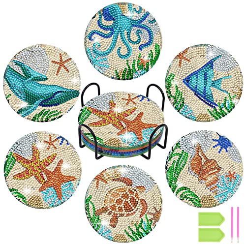 AUAUY 6 Pack Diamant-Maluntersetzer mit Ständer, Diamond Painting Untersetzer DIY Tier Diamant Malset DIY Diamant Kunsthandwerkszubehör für Anfänger, Erwachsene und Kinder Geburtstag von AUAUY