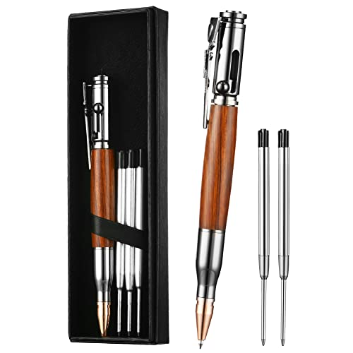 AUAUY Bolt Action Pen, Druckkugelschreiber mit 5 Auswechselbare Mine und Geschenk Box, 1mm Unterschrift Kugelschreiber, Tactical Pen für Business Büroschreibstift (Holzmaserung) von AUAUY